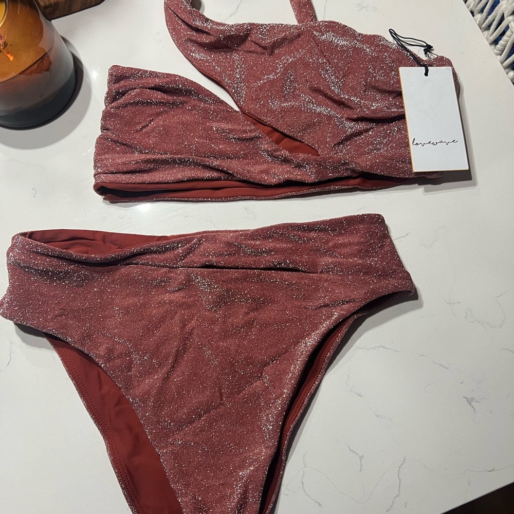 Lovewave Asymmetric Cutout Sparkling Pink Bikini Set